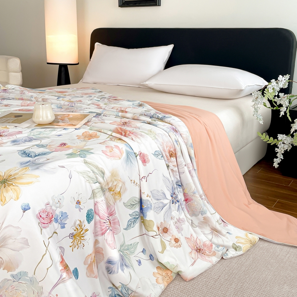 91家纺网 家纺一手货源 找家纺 名兮家居 2026新款印花款锦氨凉感丝夏被空调被夏凉被 玫瑰庄园