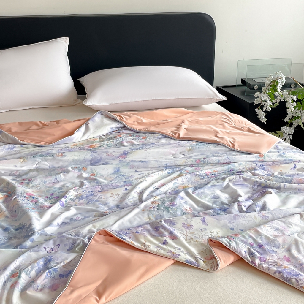 91家纺网 家纺一手货源 找家纺 名兮家居 2026新款印花款锦氨凉感丝夏被空调被夏凉被 世外桃源