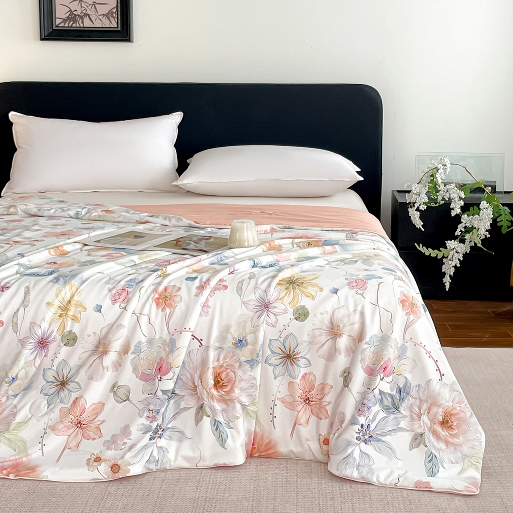 91家纺网 家纺一手货源 找家纺 名兮家居 2026新款印花款锦氨凉感丝夏被空调被夏凉被 玫瑰庄园