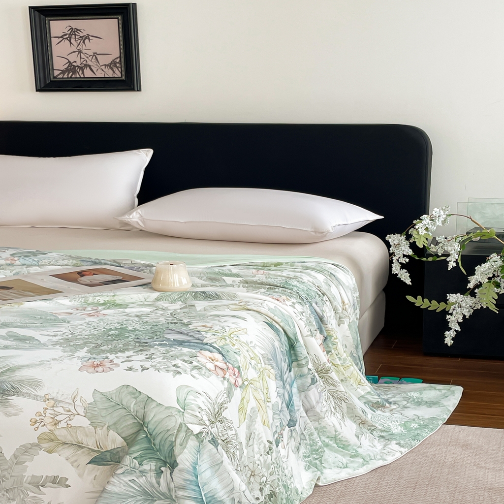 91家纺网 家纺一手货源 找家纺 名兮家居 2026新款印花款锦氨凉感丝夏被空调被夏凉被 亚热带