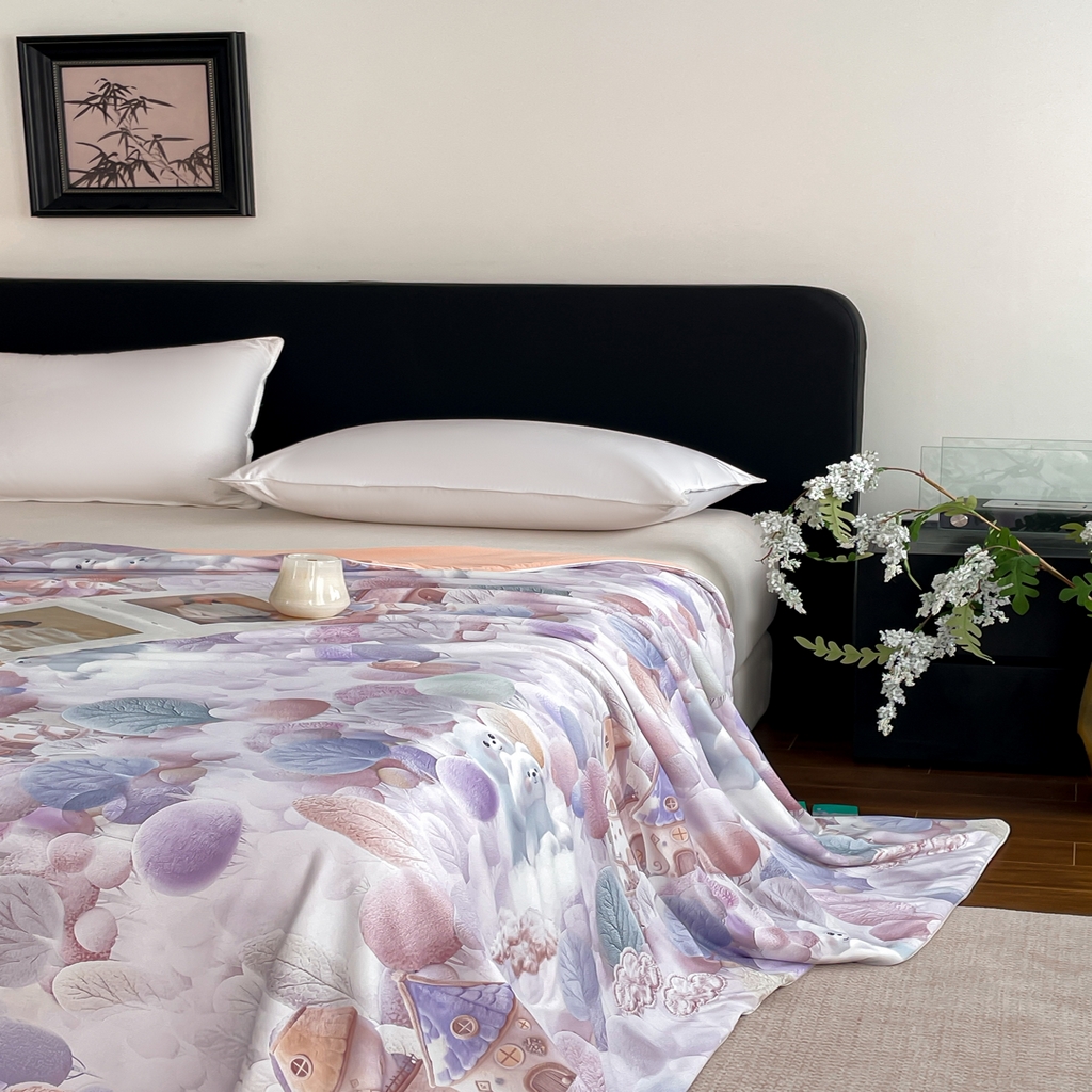 91家纺网 家纺一手货源 找家纺 名兮家居 2026新款印花款锦氨凉感丝夏被空调被夏凉被 小熊乐园