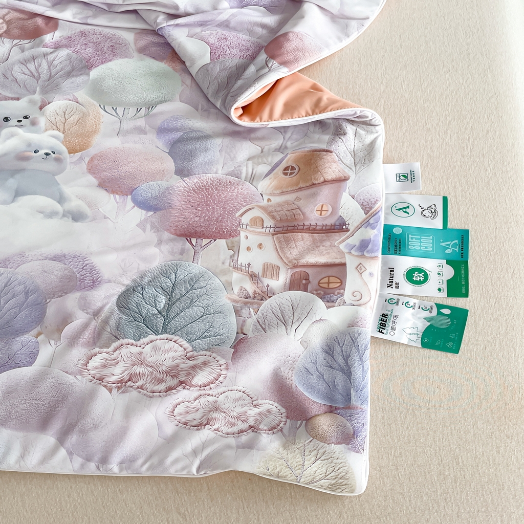 91家纺网 家纺一手货源 找家纺 名兮家居 2026新款印花款锦氨凉感丝夏被空调被夏凉被 小熊乐园