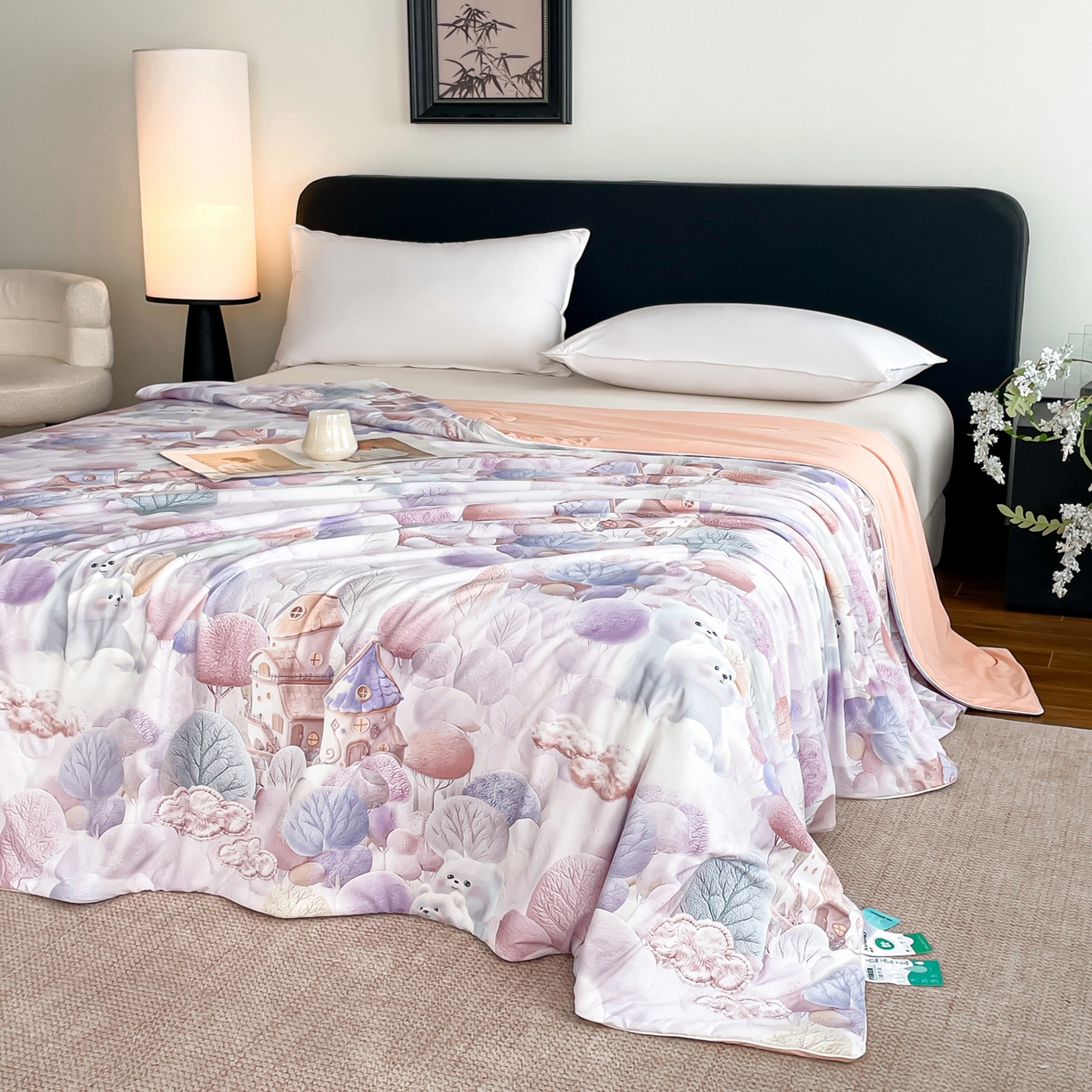 91家纺网 家纺一手货源 找家纺 名兮家居 2026新款印花款锦氨凉感丝夏被空调被夏凉被 小熊乐园