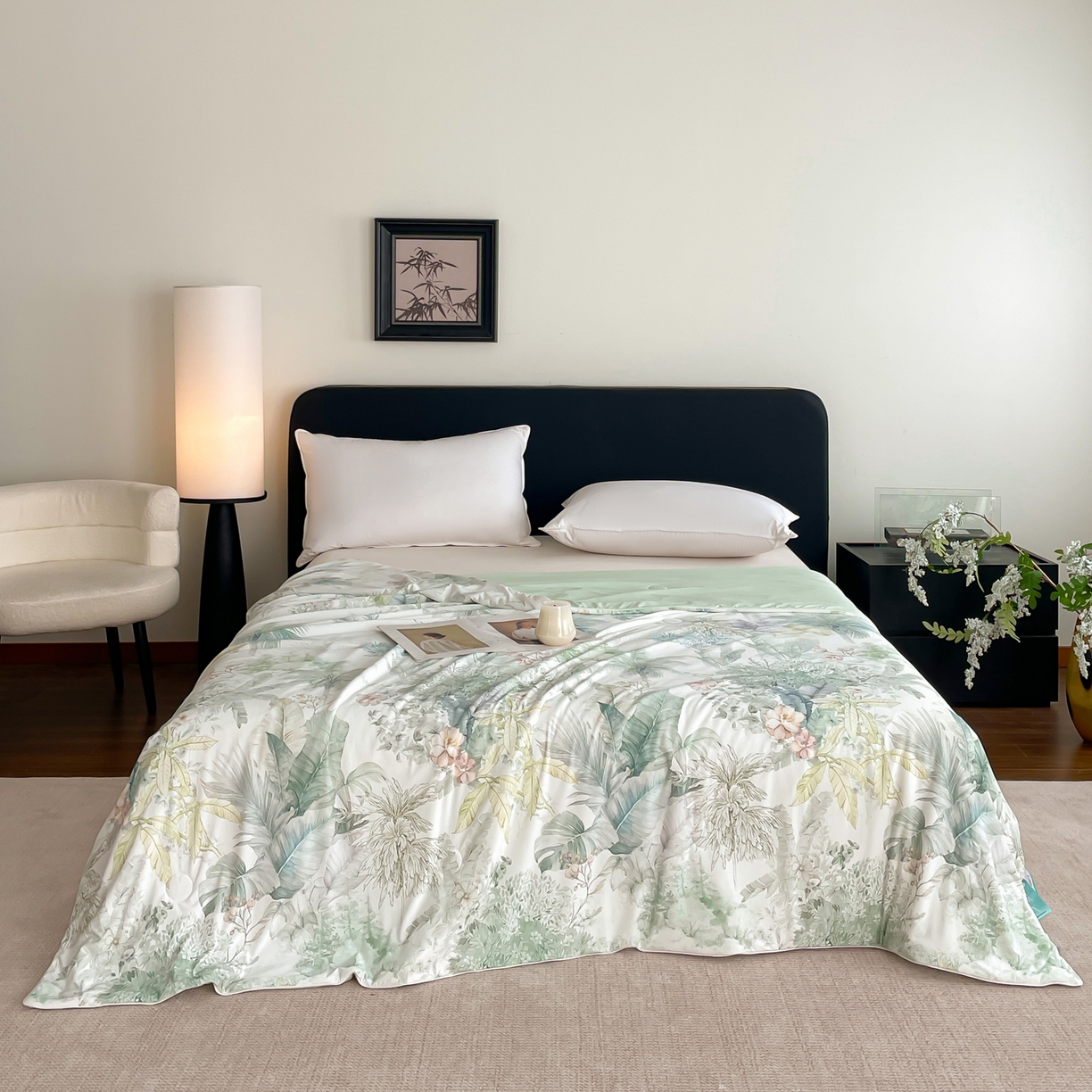 91家纺网 家纺一手货源 找家纺 名兮家居 2026新款印花款锦氨凉感丝夏被空调被夏凉被 亚热带