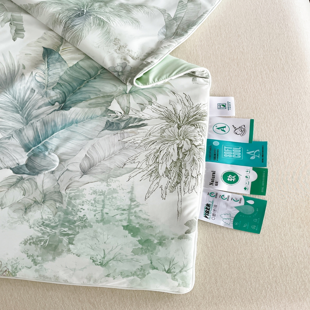 91家纺网 家纺一手货源 找家纺 名兮家居 2026新款印花款锦氨凉感丝夏被空调被夏凉被 亚热带