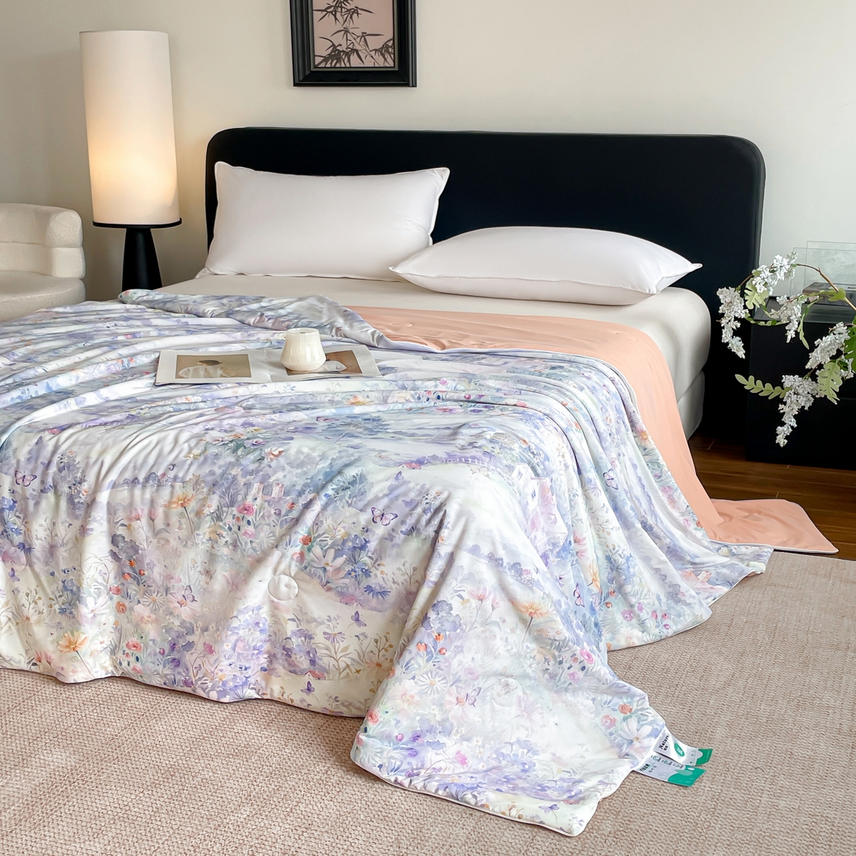 91家纺网 家纺一手货源 找家纺 名兮家居 2026新款印花款锦氨凉感丝夏被空调被夏凉被 世外桃源