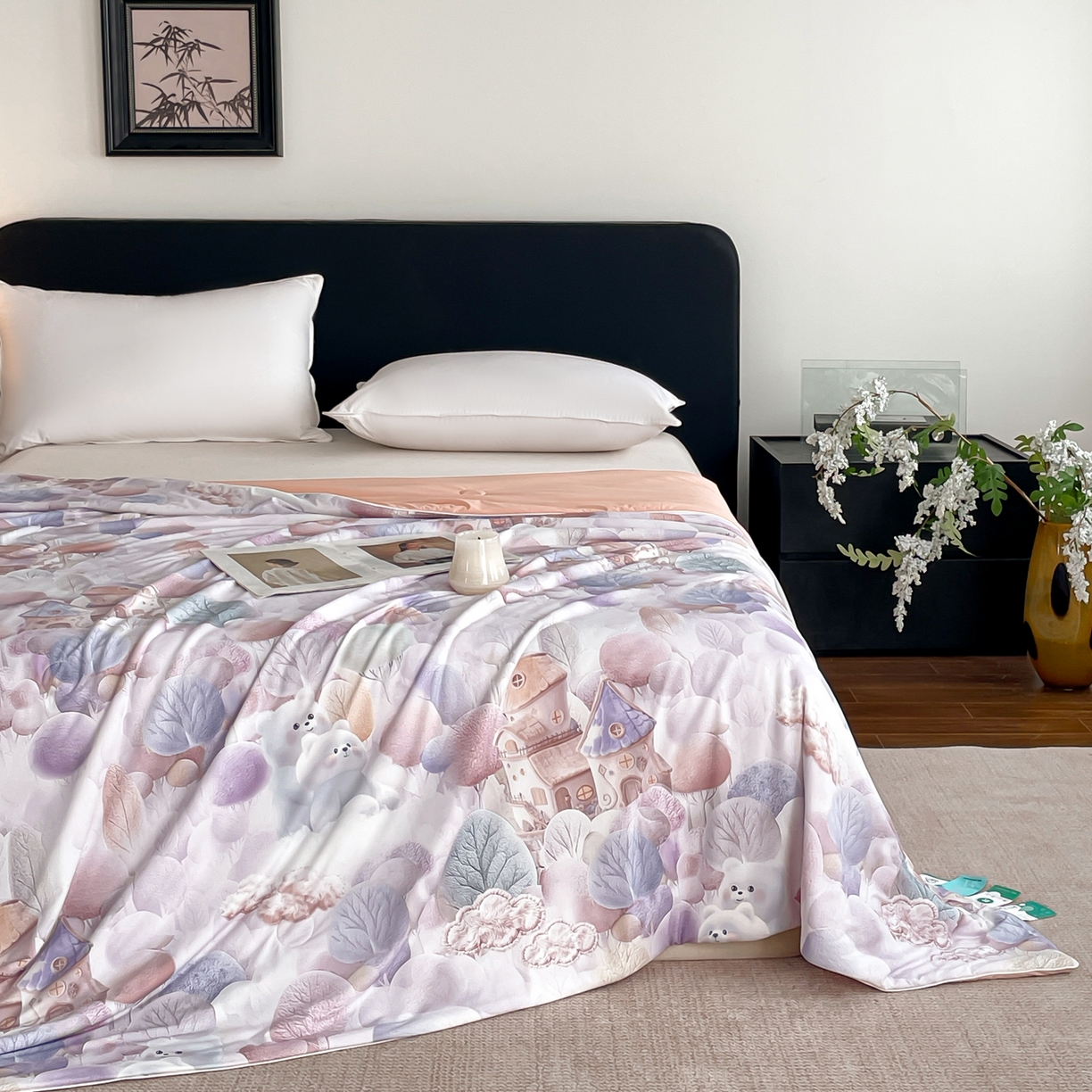 91家纺网 家纺一手货源 找家纺 名兮家居 2026新款印花款锦氨凉感丝夏被空调被夏凉被 小熊乐园