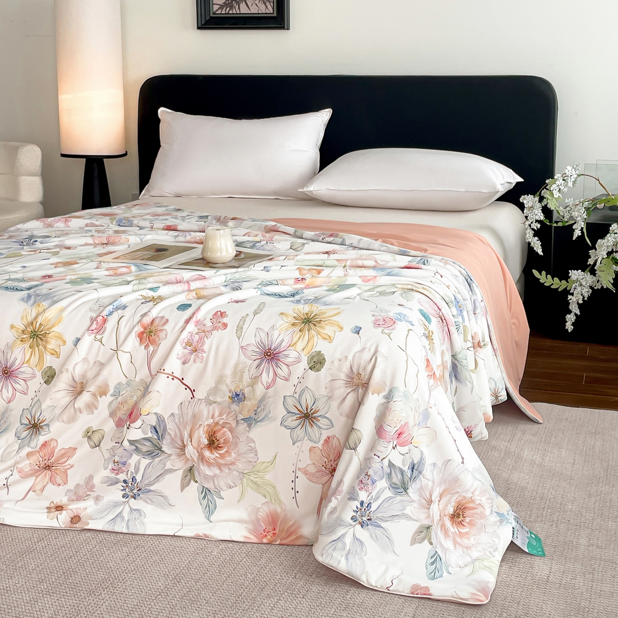 91家纺网 家纺一手货源 找家纺 名兮家居 2026新款印花款锦氨凉感丝夏被空调被夏凉被 玫瑰庄园