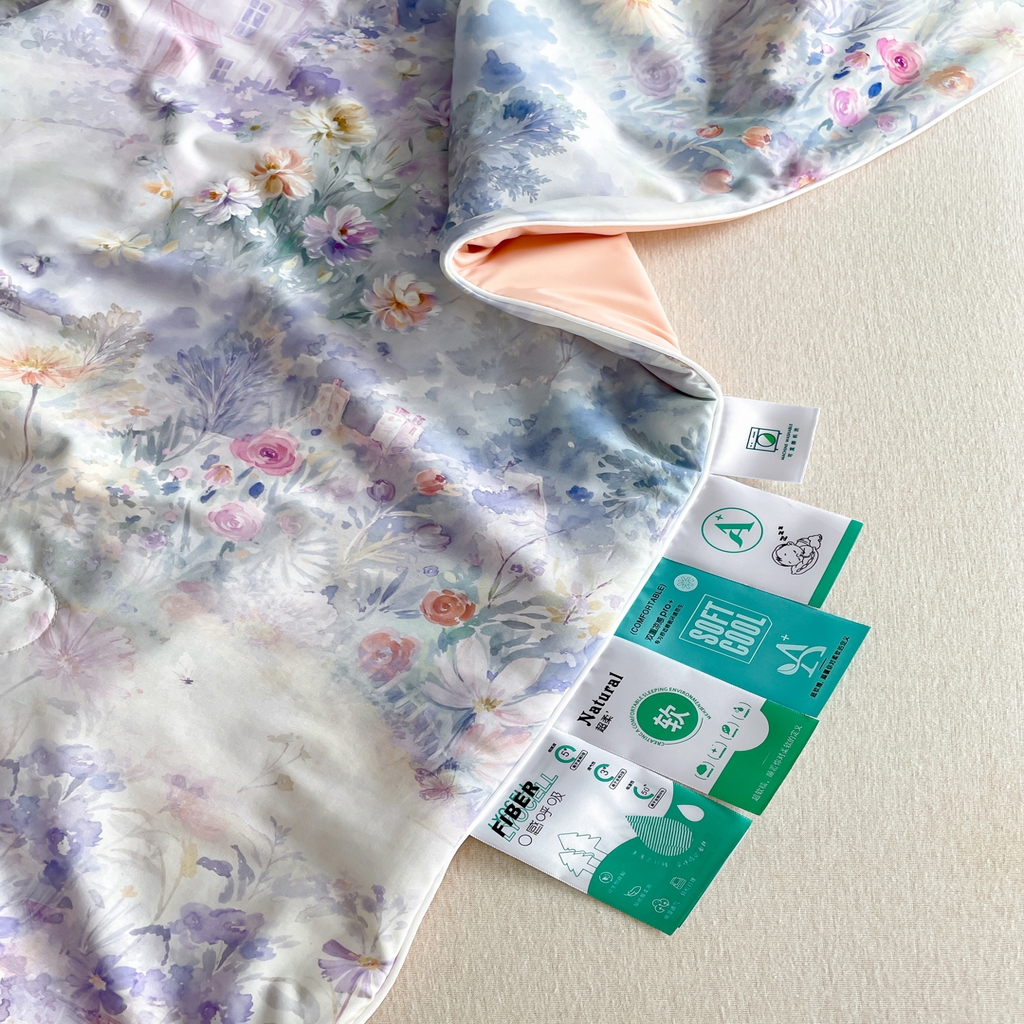 91家纺网 家纺一手货源 找家纺 名兮家居 2026新款印花款锦氨凉感丝夏被空调被夏凉被 世外桃源