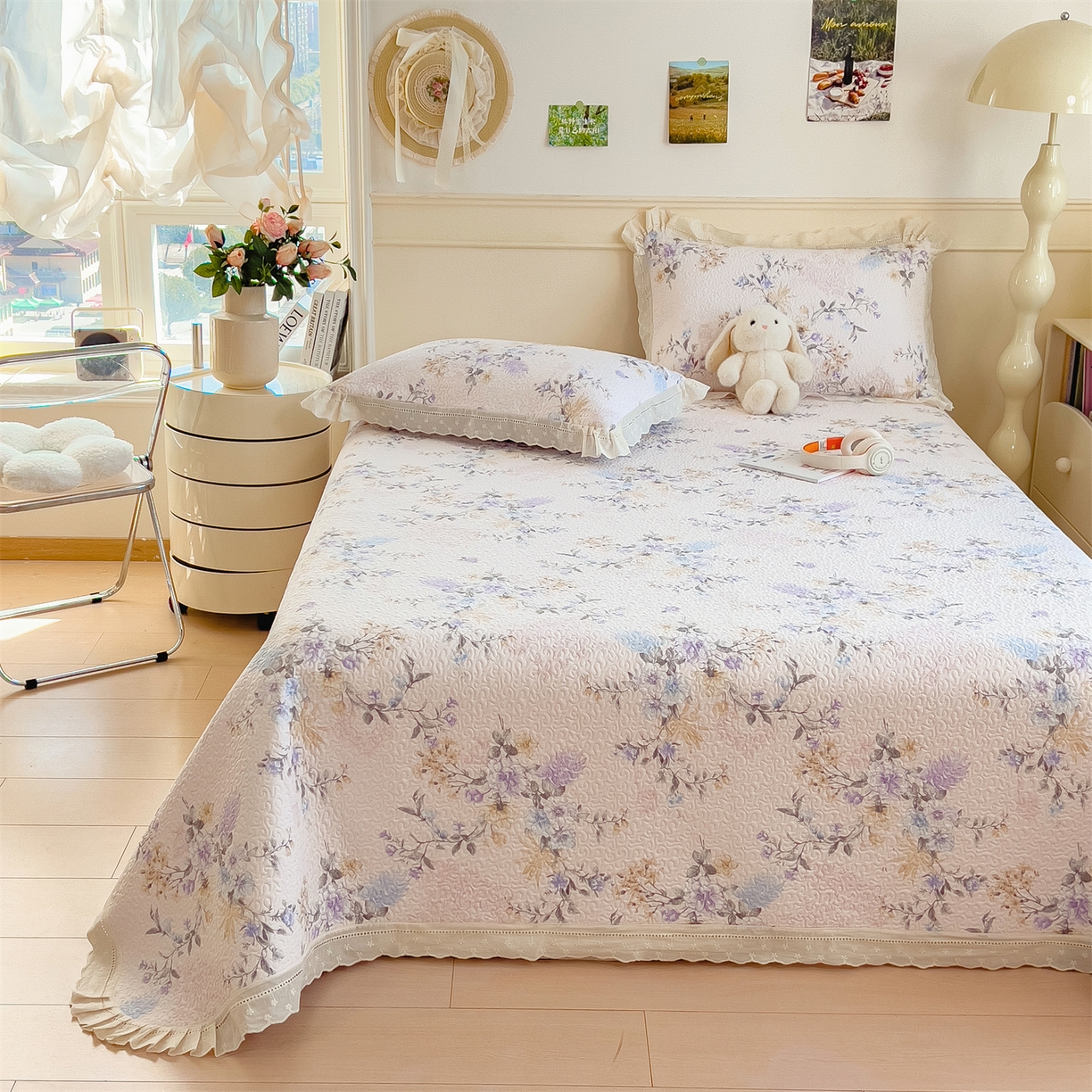 91家纺网 家纺一手货源 找家纺 （总）叠派家纺 2026新款A类印花慕丝绵花边款床盖系列（抽空压缩可供跨境）提供买家秀