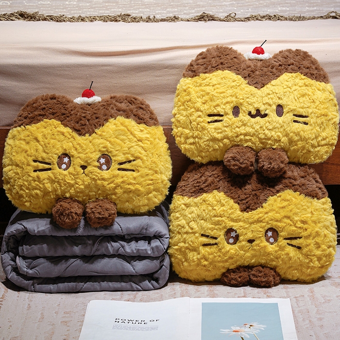 91家纺网 家纺一手货源 找家纺 仟亿莱 2026新款布丁猫刷花抱枕被 组合图仅供展示不可下单