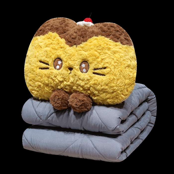 91家纺网 家纺一手货源 找家纺 仟亿莱 2026新款布丁猫刷花抱枕被 组合图仅供展示不可下单