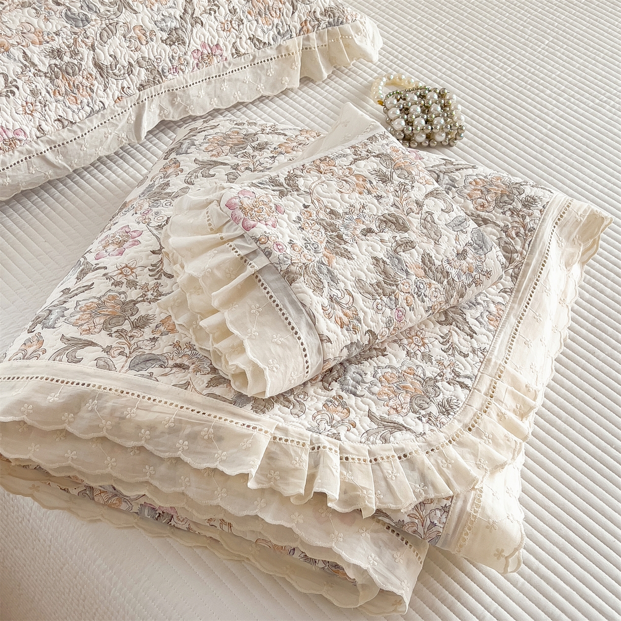 叠派家纺 2026新款A类印花慕丝绵花边款床盖系列（抽空压缩可供跨境）提供买家秀 锦芙+驼