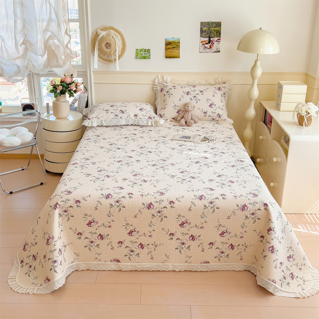 91家纺网 家纺一手货源 找家纺 叠派家纺 2026新款A类印花慕丝绵花边款床盖系列（抽空压缩可供跨境）提供买家秀 洛雅+黛紫