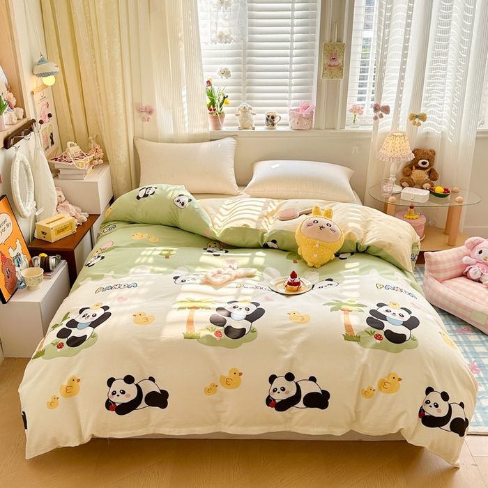 绵庭家纺 2026新款12868全棉纯棉印花系列被套单件单品被套单被套-第一批 熊猫鸭鸭乐-绿