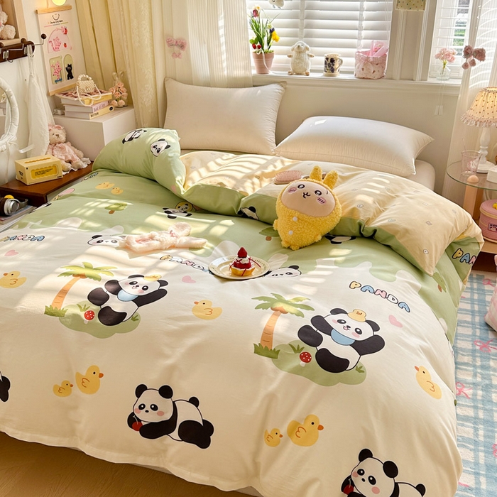 91家纺网 家纺一手货源 找家纺 绵庭家纺 2026新款12868全棉纯棉印花系列被套单件单品被套单被套-第一批 熊猫鸭鸭乐-绿