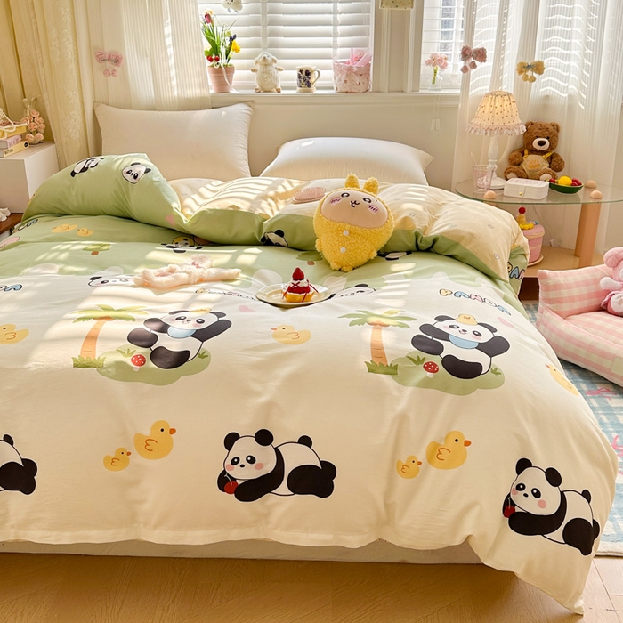 91家纺网 家纺一手货源 找家纺 绵庭家纺 2026新款12868全棉纯棉印花系列被套单件单品被套单被套-第一批 熊猫鸭鸭乐-绿