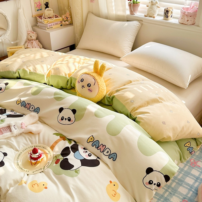 91家纺网 家纺一手货源 找家纺 绵庭家纺 2026新款12868全棉纯棉印花系列被套单件单品被套单被套-第一批 熊猫鸭鸭乐-绿