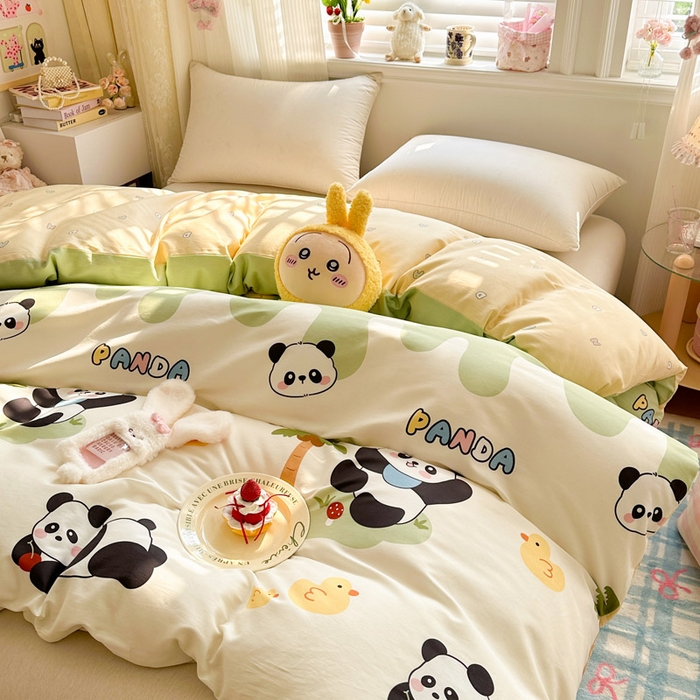 91家纺网 家纺一手货源 找家纺 绵庭家纺 2026新款12868全棉纯棉印花系列被套单件单品被套单被套-第一批 熊猫鸭鸭乐-绿