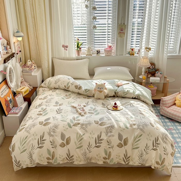 绵庭家纺 2026新款12868全棉纯棉印花系列被套单件单品被套单被套-第一批 叶语轻喃-绿