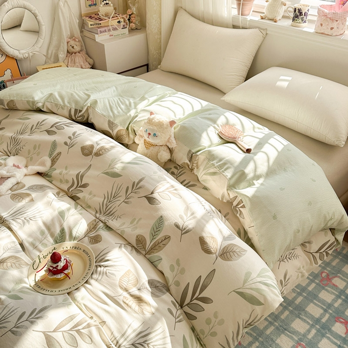 91家纺网 家纺一手货源 找家纺 绵庭家纺 2026新款12868全棉纯棉印花系列被套单件单品被套单被套-第一批 叶语轻喃-绿