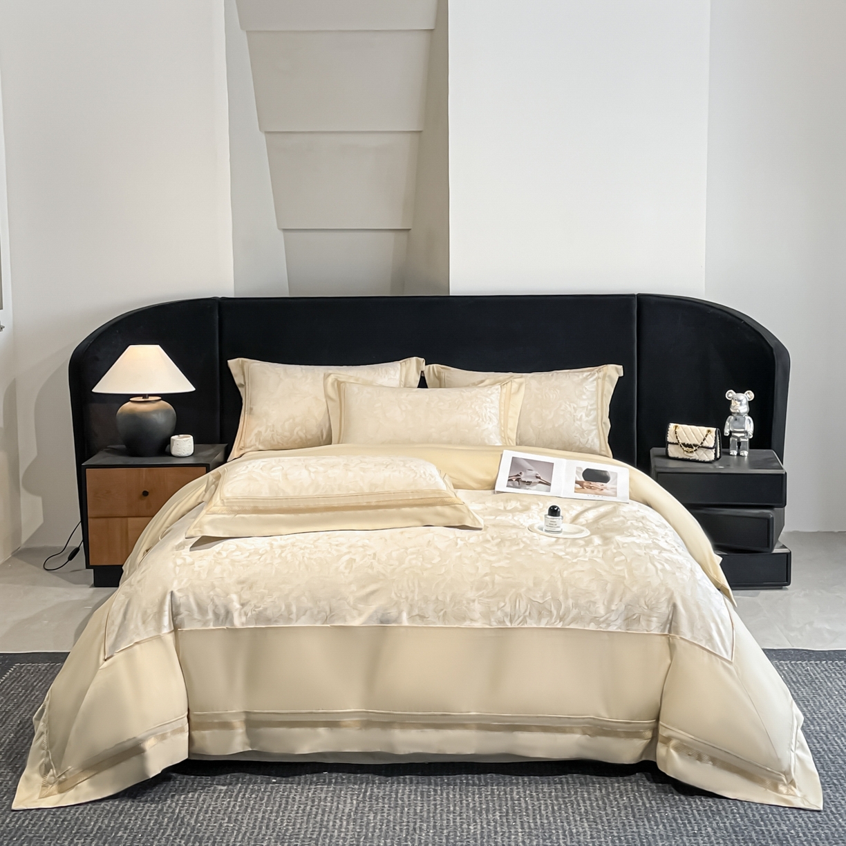 91家纺网 家纺一手货源 找家纺 博纳家纺 2026新款天丝棉色织提花四件套 疏影浮香