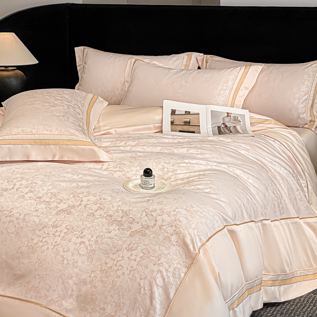 91家纺网 家纺一手货源 找家纺 博纳家纺 2026新款天丝棉色织提花四件套 春日山茶