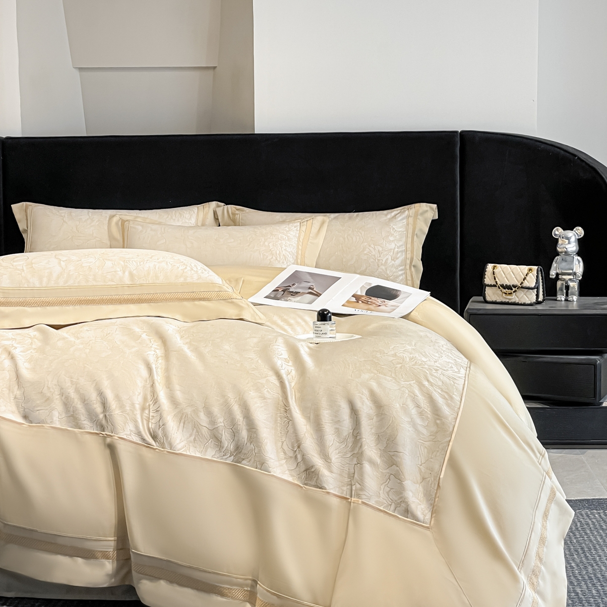 91家纺网 家纺一手货源 找家纺 博纳家纺 2026新款天丝棉色织提花四件套 疏影浮香