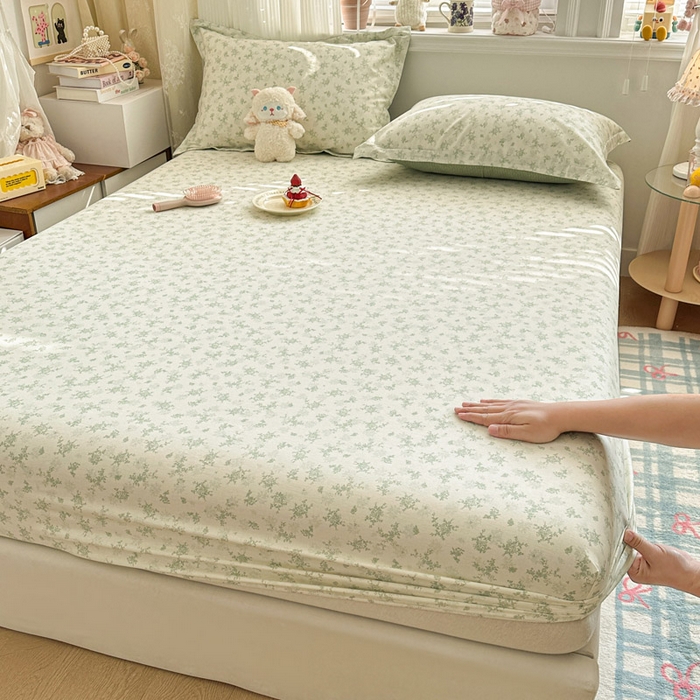 91家纺网 家纺一手货源 找家纺 绵庭家纺 2026新款12868全棉纯棉印花系列床笠单件单品床笠单床笠-第一批 清清文絮-绿