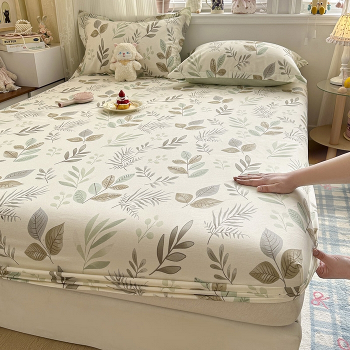 91家纺网 家纺一手货源 找家纺 绵庭家纺 2026新款12868全棉纯棉印花系列床笠单件单品床笠单床笠-第一批 叶语轻喃-绿