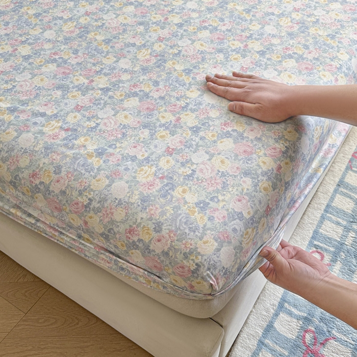 91家纺网 家纺一手货源 找家纺 绵庭家纺 2026新款12868全棉纯棉印花系列床笠单件单品床笠单床笠-第一批 岚花绪-灰