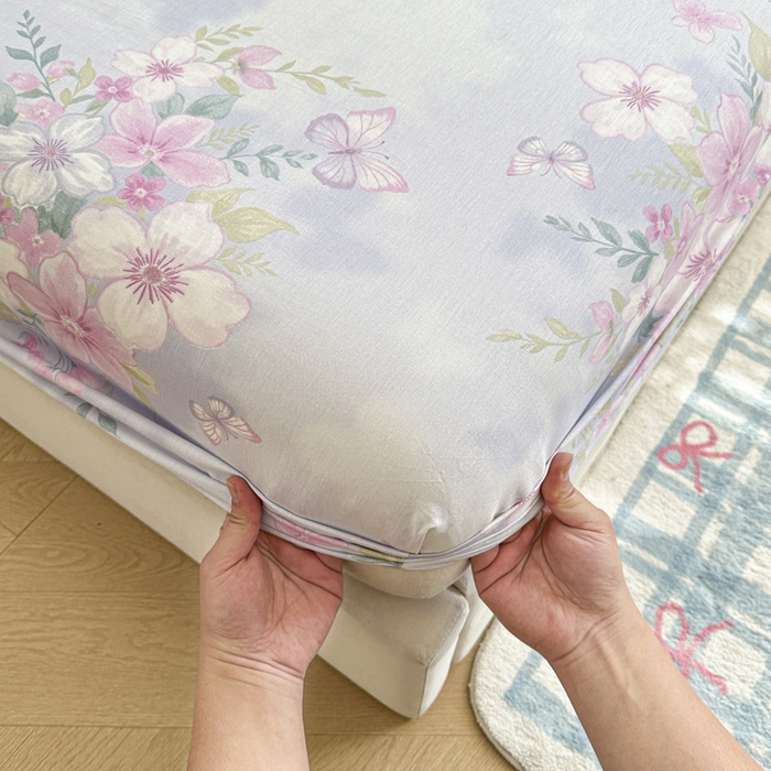 91家纺网 家纺一手货源 找家纺 绵庭家纺 2026新款12868全棉纯棉印花系列床笠单件单品床笠单床笠-第一批 恋蝶花香