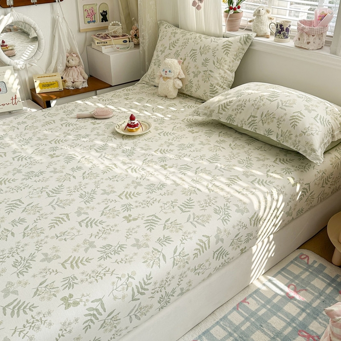 91家纺网 家纺一手货源 找家纺 绵庭家纺 2026新款12868全棉纯棉印花系列床笠单件单品床笠单床笠-第一批 青梅温茶-绿