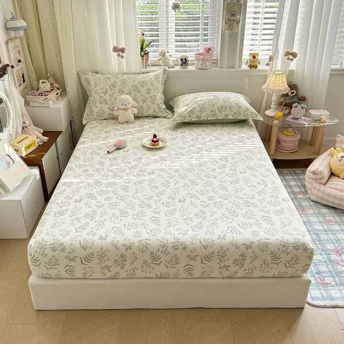 91家纺网 家纺一手货源 找家纺 绵庭家纺 2026新款12868全棉纯棉印花系列床笠单件单品床笠单床笠-第一批 青梅温茶-绿