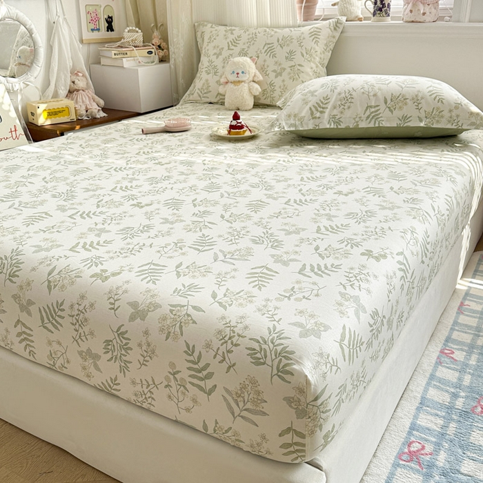 91家纺网 家纺一手货源 找家纺 绵庭家纺 2026新款12868全棉纯棉印花系列床笠单件单品床笠单床笠-第一批 青梅温茶-绿