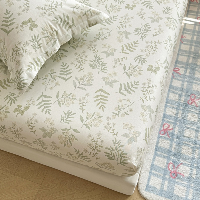 91家纺网 家纺一手货源 找家纺 绵庭家纺 2026新款12868全棉纯棉印花系列床笠单件单品床笠单床笠-第一批 青梅温茶-绿