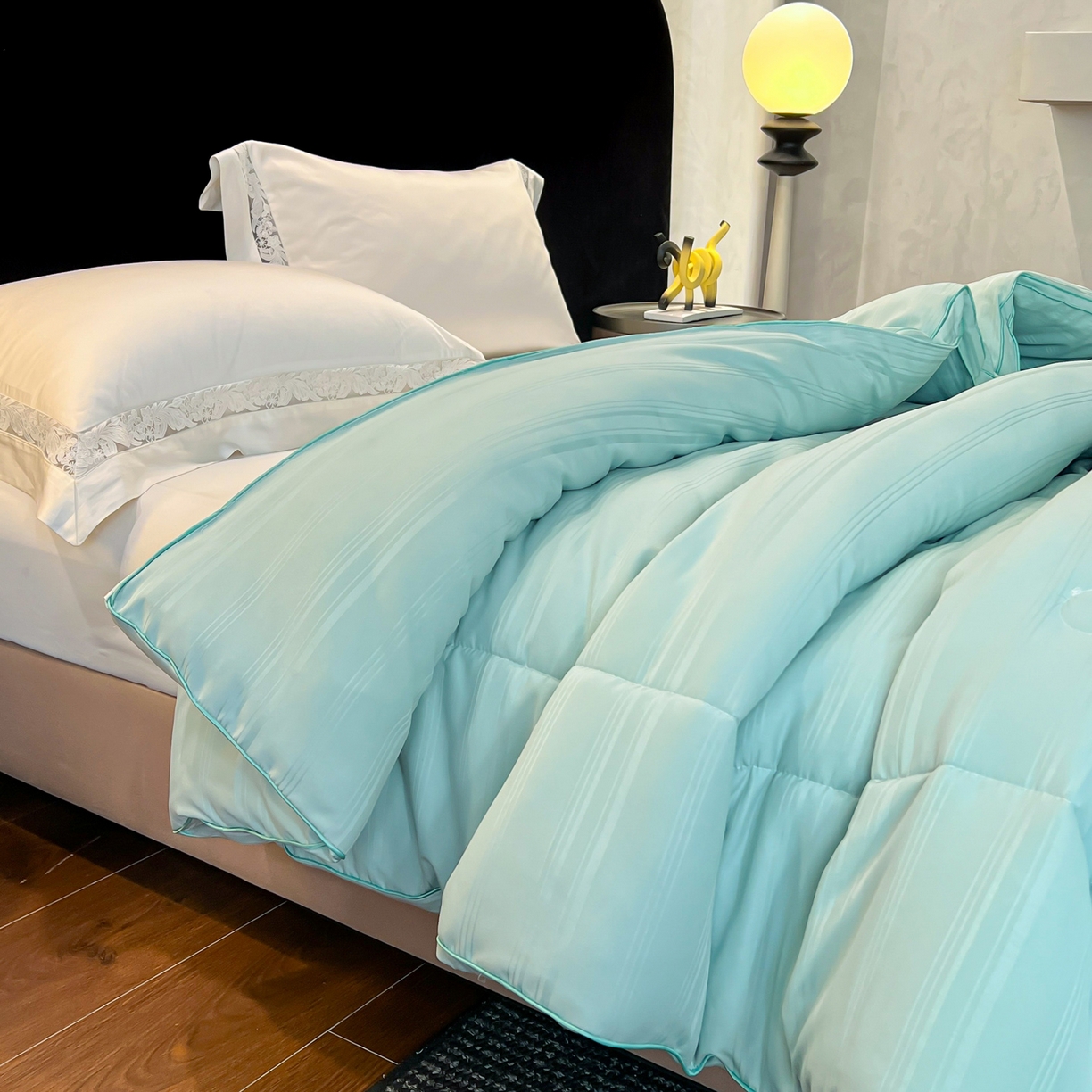 91家纺网 家纺一手货源 找家纺 六合家纺 2026新款贡缎提花锻条立体大豆被春秋被四季被冬被被子被芯 绿色