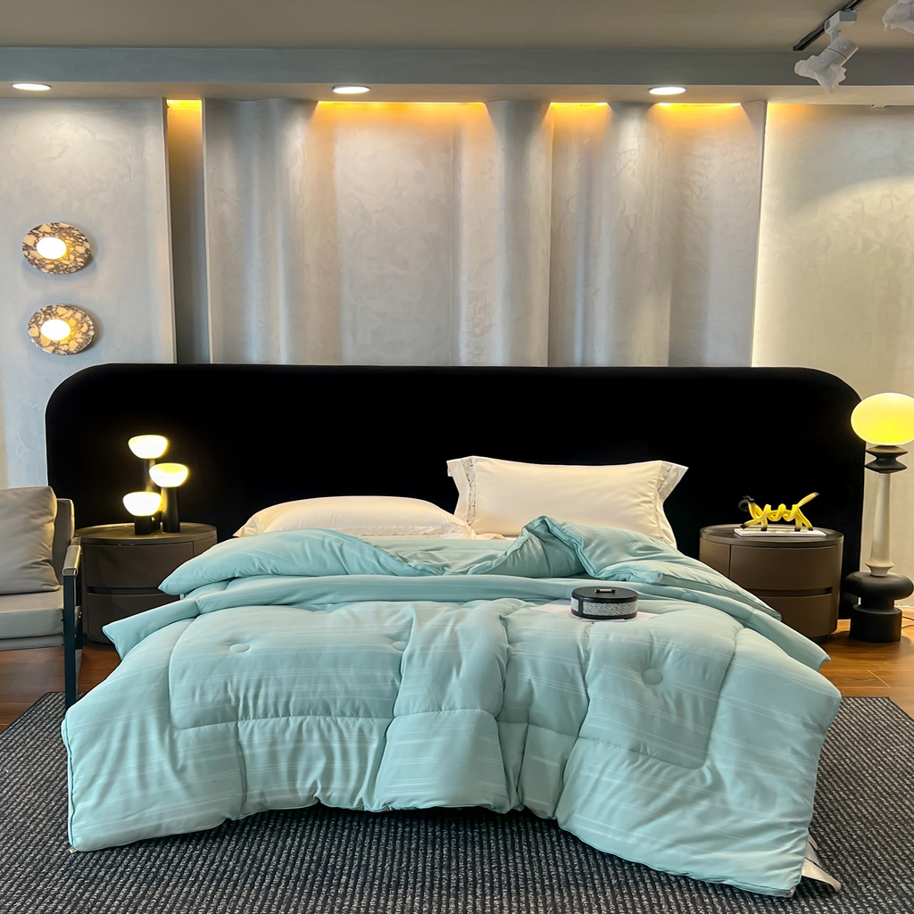 91家纺网 家纺一手货源 找家纺 六合家纺 2026新款贡缎提花锻条立体大豆被春秋被四季被冬被被子被芯 绿色