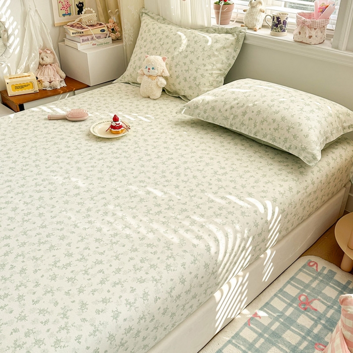 91家纺网 家纺一手货源 找家纺 绵庭家纺 2026新款12868全棉纯棉印花系列床笠单件单品床笠单床笠-第一批 清清文絮-绿