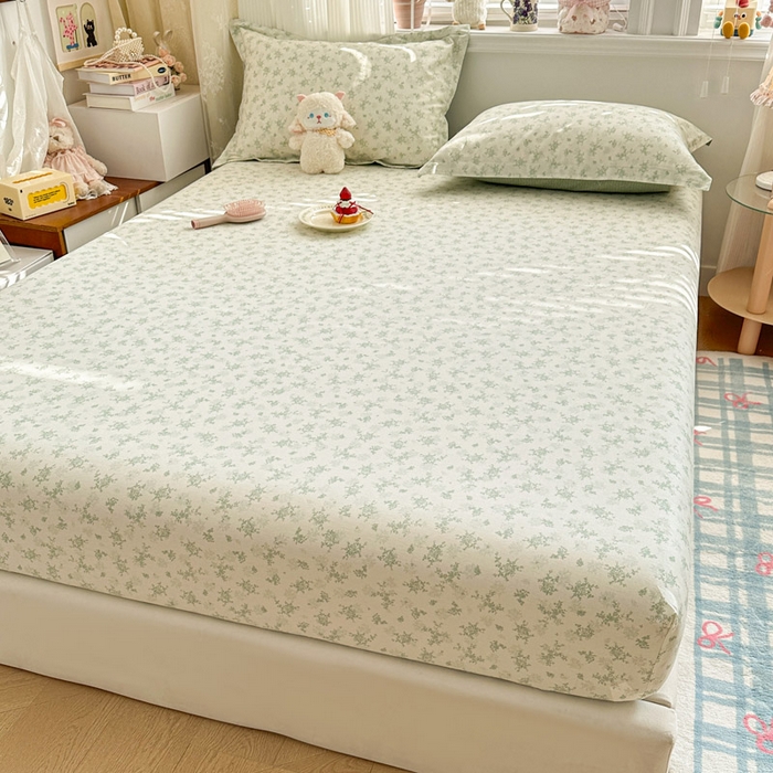 91家纺网 家纺一手货源 找家纺 绵庭家纺 2026新款12868全棉纯棉印花系列床笠单件单品床笠单床笠-第一批 清清文絮-绿