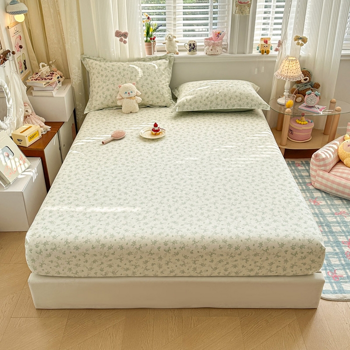 91家纺网 家纺一手货源 找家纺 绵庭家纺 2026新款12868全棉纯棉印花系列床笠单件单品床笠单床笠-第一批 清清文絮-绿