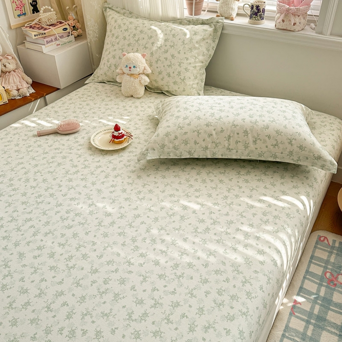 91家纺网 家纺一手货源 找家纺 绵庭家纺 2026新款12868全棉纯棉印花系列床笠单件单品床笠单床笠-第一批 清清文絮-绿