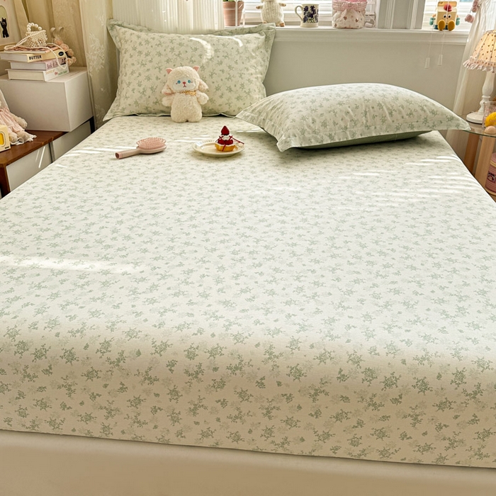 91家纺网 家纺一手货源 找家纺 绵庭家纺 2026新款12868全棉纯棉印花系列床笠单件单品床笠单床笠-第一批 清清文絮-绿