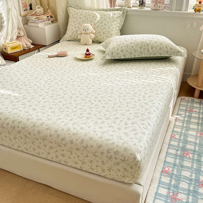 91家纺网 家纺一手货源 找家纺 绵庭家纺 2026新款12868全棉纯棉印花系列床笠单件单品床笠单床笠-第一批 清清文絮-绿