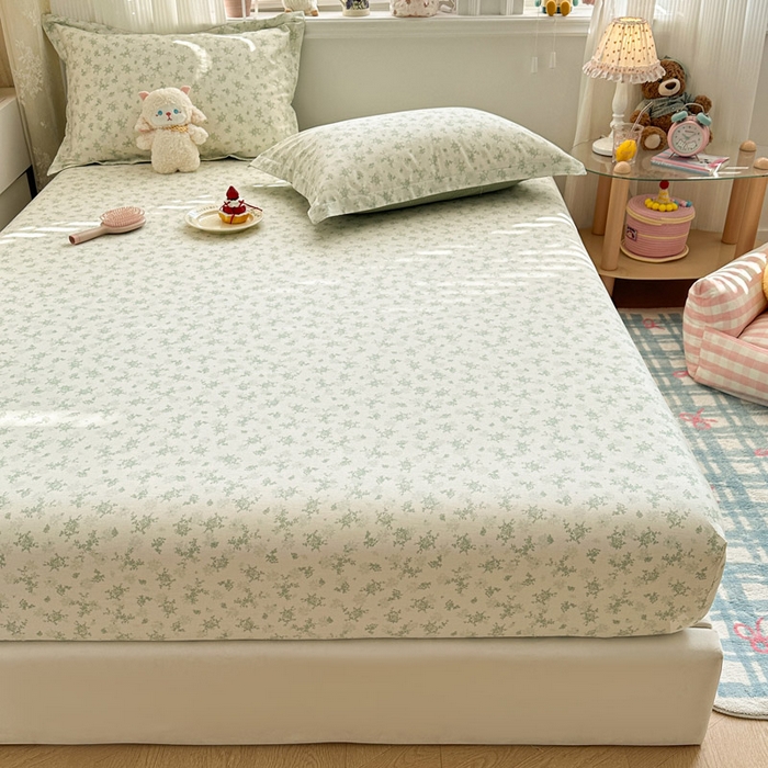 91家纺网 家纺一手货源 找家纺 绵庭家纺 2026新款12868全棉纯棉印花系列床笠单件单品床笠单床笠-第一批 清清文絮-绿