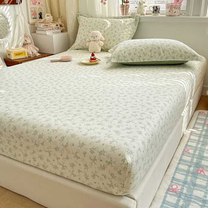 91家纺网 家纺一手货源 找家纺 绵庭家纺 2026新款12868全棉纯棉印花系列床笠单件单品床笠单床笠-第一批 清清文絮-绿