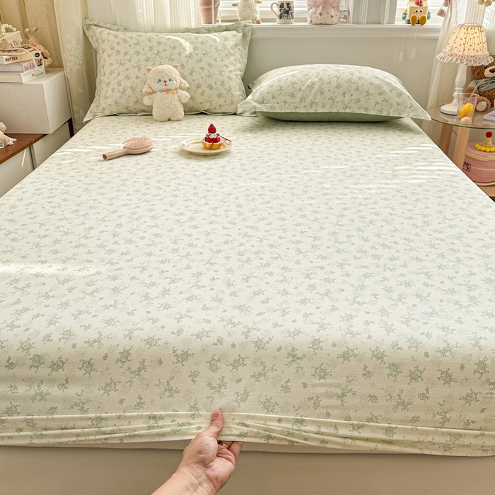 91家纺网 家纺一手货源 找家纺 绵庭家纺 2026新款12868全棉纯棉印花系列床笠单件单品床笠单床笠-第一批 清清文絮-绿