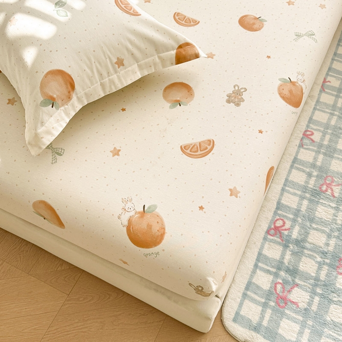 91家纺网 家纺一手货源 找家纺 绵庭家纺 2026新款12868全棉纯棉印花系列床笠单件单品床笠单床笠-第一批 甜桔小兔