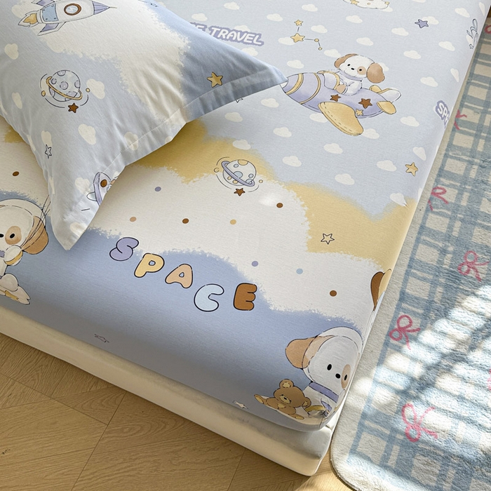 91家纺网 家纺一手货源 找家纺 绵庭家纺 2026新款12868全棉纯棉印花系列床笠单件单品床笠单床笠-第一批 汪汪宇航记