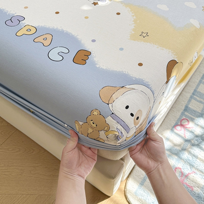 91家纺网 家纺一手货源 找家纺 绵庭家纺 2026新款12868全棉纯棉印花系列床笠单件单品床笠单床笠-第一批 汪汪宇航记